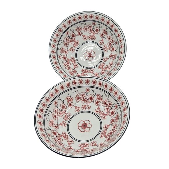 Emika Floral 8.25in Asian Ceramic Ramen Noodle Bowl Set Of 2pc White Dusty Rose - Picture 11 of 13